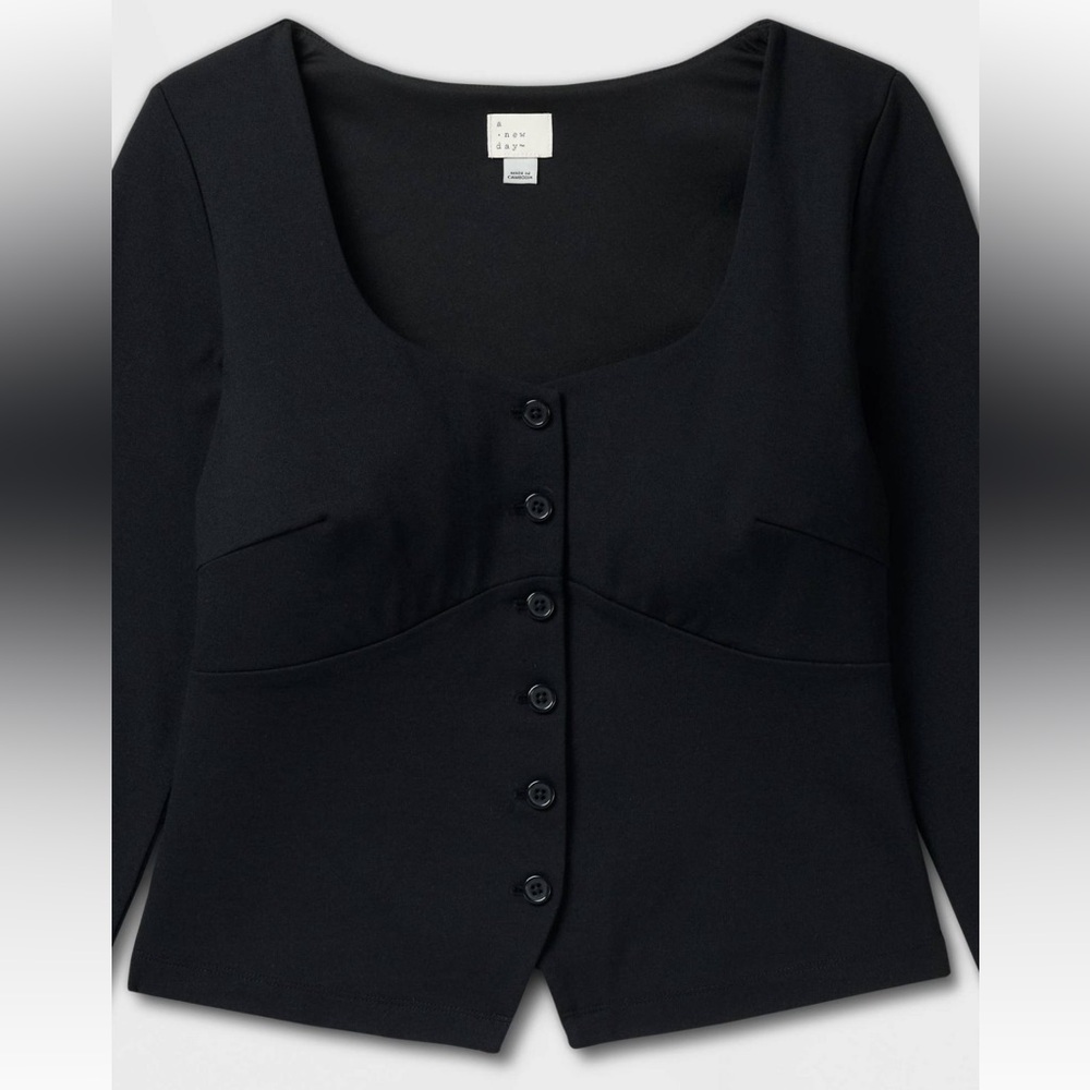 Women's Ponte Button-front Long Sleeve